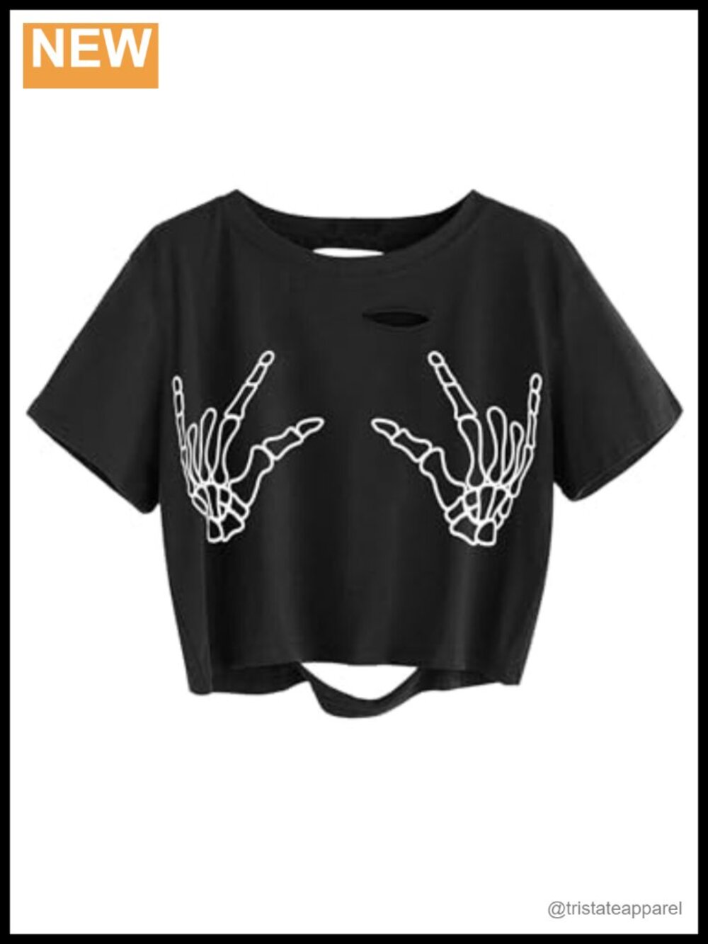 Cotton Blend Distressed Skull Finger Graphic Crop Top Short Sleeve Tee